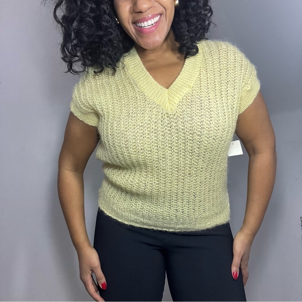 NWT Vintage butter yellow knit sweater vest mohair wool whimsical kawaii pastel - Picture 8 of 12